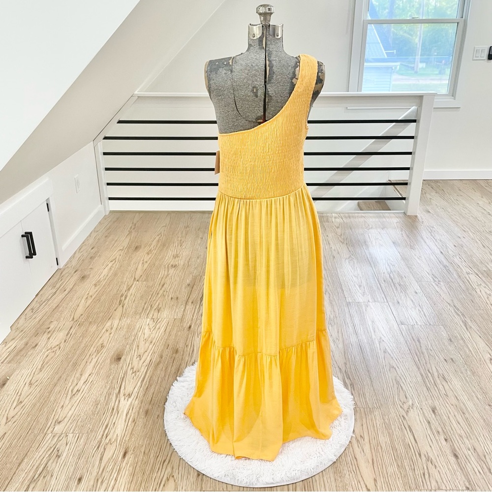L XL XXL 1X 2X 3X 4X One shoulder yellow gold Maxi dress - Picture 5 of 7